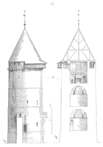 Фасад и разрез донжона Руанского замка