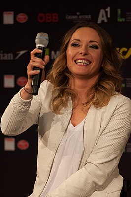 Моника Кушиньская на конференции перед конкурсом песни Евровидение 2015