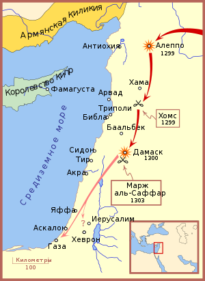 Карта боевых действий между монголами и мамлюками в начале XIV века в Сирии