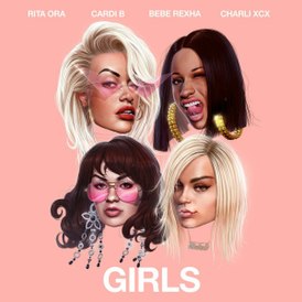 Обложка сингла Риты Ора при участии Карди Би, Биби Рексы и Charli XCX «Girls» (2018)