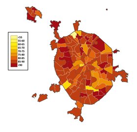 Русские по районам Москвы в %, перепись 2010 г.