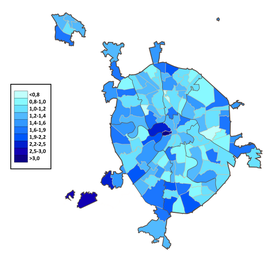 Украинцы по районам Москвы в %, перепись 2010 г.