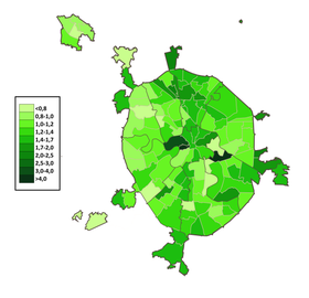 Татары по районам Москвы в %, перепись 2010 г.