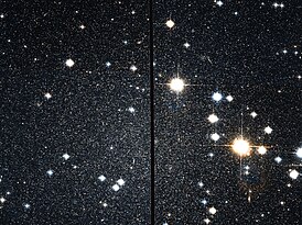 Карликовая галактика в кассиопее by хаббл и WikiSky