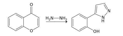 Схема реакции хромона с гидразином