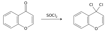 Схема реакции хромона с тионилхлоридом
