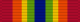 Width-44 ribbon with width-6 central ultramarine blue stripe, flanked by pairs of stripes that are respectively width-4 emerald, width-3 golden yellow, width-5 orange, and width-7 scarlet