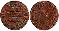 Деньга Петра I 1704, медь
