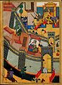 Исфандиар убивает Арджаспа в его дворце. «Шахнаме» Байсонкура. Герат, 1430 г., Библиотека дворца Гулистан, Тегеран