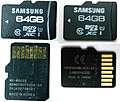 Оригинальный microSDXC 64 ГБ (слева) и контрафактный с реальной ёмкостью 8 ГБ и классом 4 (справа)