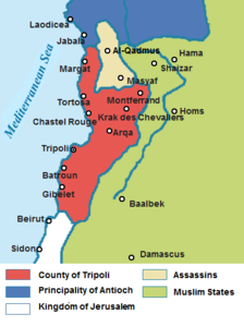 Графство Триполи в контексте других государств Ближнего Востока в 1135 году.