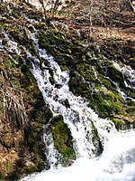 Выход воды из карстовых полостей в основное русло в весенний паводок.