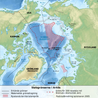 Map showing Russian claims in the Arctic.