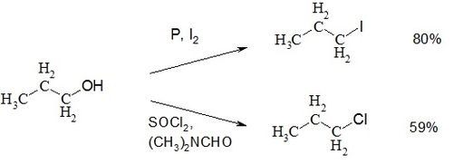 Получение 1-галогенпропанов из 1-пропанола