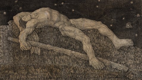 «Спящий Калевипоэг», Кристьян Рауд. 1933. Бумага, уголь.