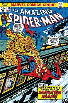 Расплавленный человек на обложке The Amazing Spider-Man #133 (Март, 1974) Художник — Джон Ромита-старший.