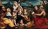 Святое семейство, окружённое святыми. 1530. Холст, масло. Живописное собрание, Нива, Дания