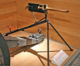 Один из самых первых вариантов пулемёта Максима (без кожуха водяного охлаждения), на станке.