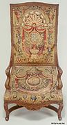 Кресло. Обивка по рисунку Ж. Берена. 1715–1720. Шерсть, шёлк. Мануфактура Бове