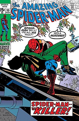 Обложка The Amazing Spider-Man #90 (Ноябрь, 1970) Художник — Джон Ромита-старший.