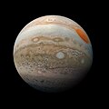 Вид на Большое красное пятно Юпитера и турбулентное южное полушарие Юпитера запечатленное JunoCam (2019-02-12)