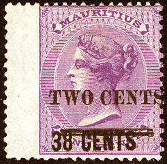 Повторная надпечатка нового номинала в 2 цента на надпечатке в 38 центов, сделанной на марке в 9 центов (1891)