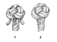 Стопорный кноп[en][7], Wall and crown knot[1], Manrope knot[1]. Многопрядная пуговица завязанная на руке , вяжется на леерах. Предоставляет опору для залезания[1]. [abok 191]