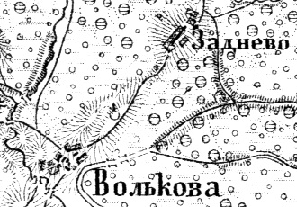 Деревни Заднево и Вольково на карте 1915 года
