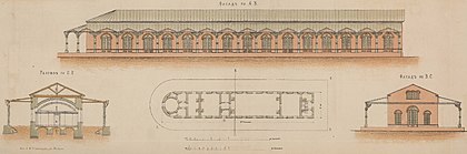 Чертёж вокзала 1851 года постройки.  