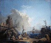 Морской пейзаж с рыбаками на скалистом берегу, ок. 1774, Государственный Эрмитаж