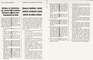 Немецко-польский плакат, описывающий «Обязанности польских работников в Германии», включая смертный приговор любым мужчине или женщине из Польши за половую связь с немцем.