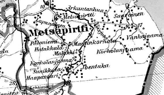 Деревня Viisijoki на карте 1923 года