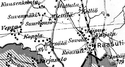 Посёлок при станции Раасули на финской карте 1923 года