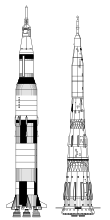 Сравнение носителей Сатурн-5 (слева) и Н-1 (справа) в масштабе