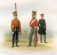 Трубач и рядовой в парадной и походной форме (1817-1819), обер-офицер в сюртуке (1814-1818)
