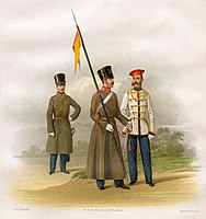 Обер-офицер и рядовой в походной форме, рядовой в повседневной форме (1855-1857)