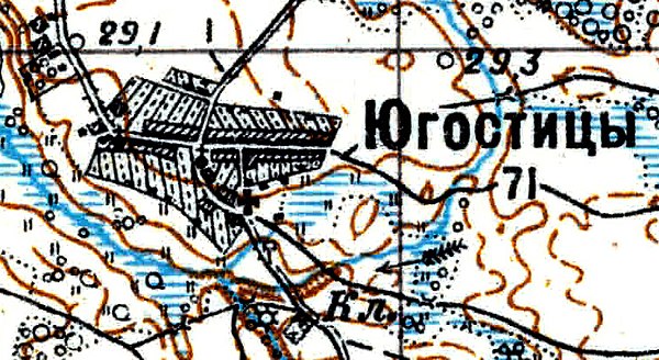 Деревня Югостицы на карте 1926 года