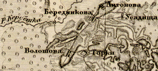 Деревня Волошово на карте 1863 года