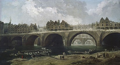 Снос домов на мосту Нотр-Дам, художник Юбер Робер (1786)