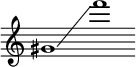 
\new Staff 
  \with { 
    \omit TimeSignature 
    \omit BarLine
  }
{
\clef treble
gis'1\glissando f'''
}
