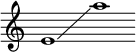 
\new Staff 
  \with { 
    \omit TimeSignature 
    \omit BarLine
  }
{
\clef treble
e'1\glissando a''
}
