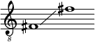 
\new Staff 
  \with { 
    \omit TimeSignature 
    \omit BarLine
  }
{
\clef "treble_8"
fis1\glissando fis'
}
