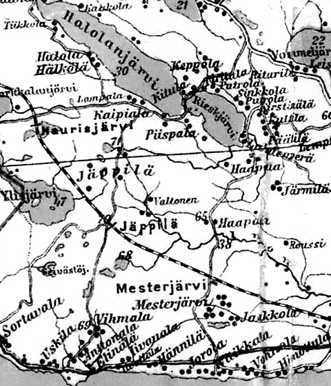 Деревня Пииспала на финской карте 1923 года